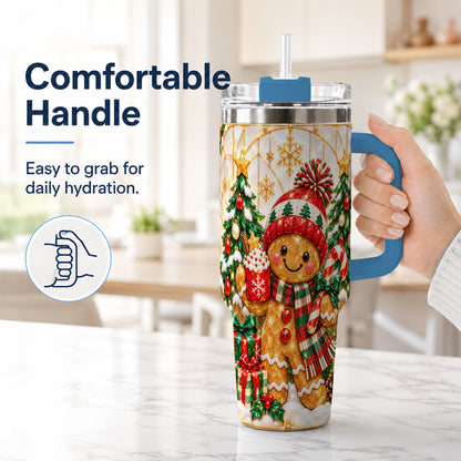 #pl[40oz|Blue] Gingerbread Christmas 40oz Tumbler, Winter Tumbler with Handle