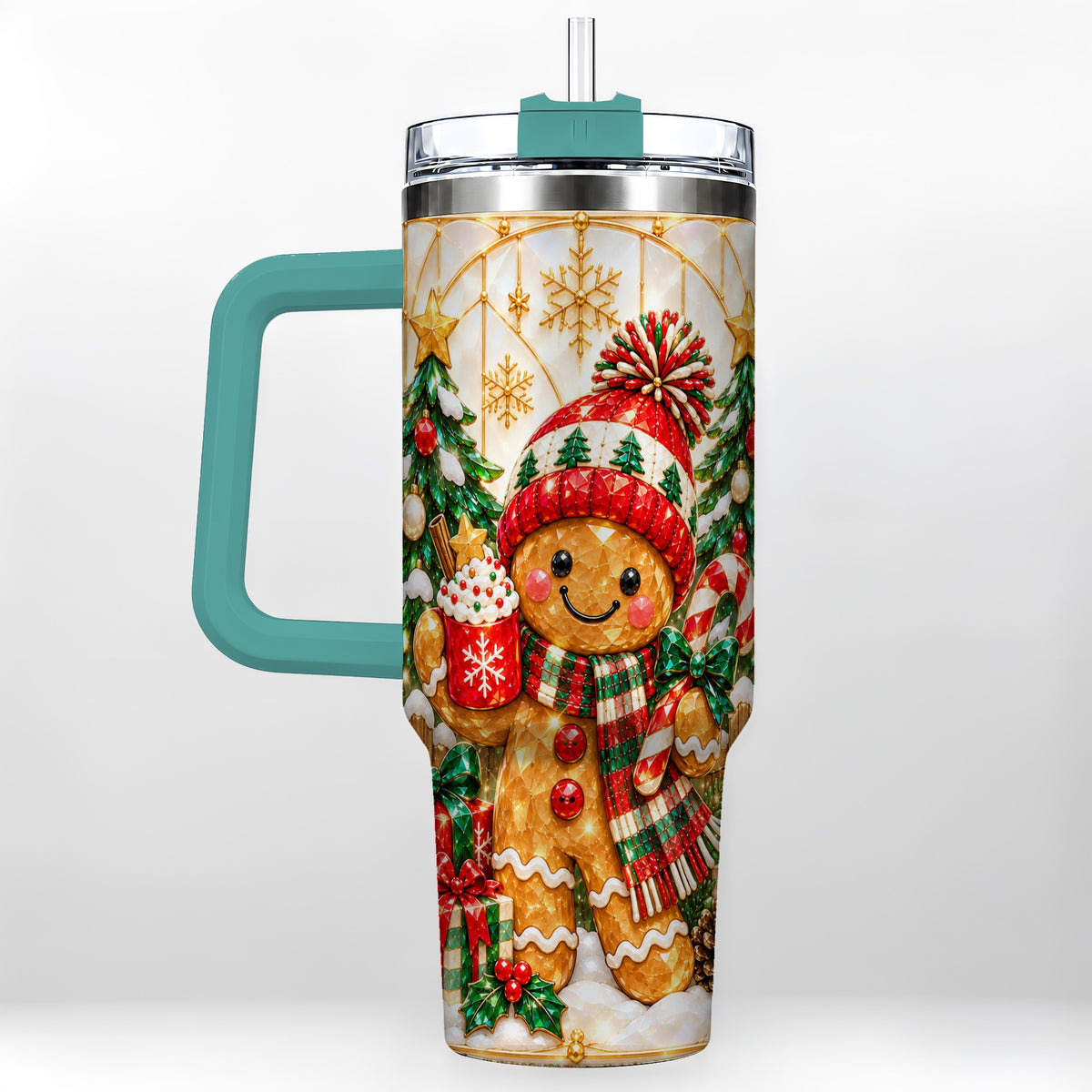 #pl[40oz|Green] Gingerbread Christmas 40oz Tumbler, Winter Tumbler with Handle