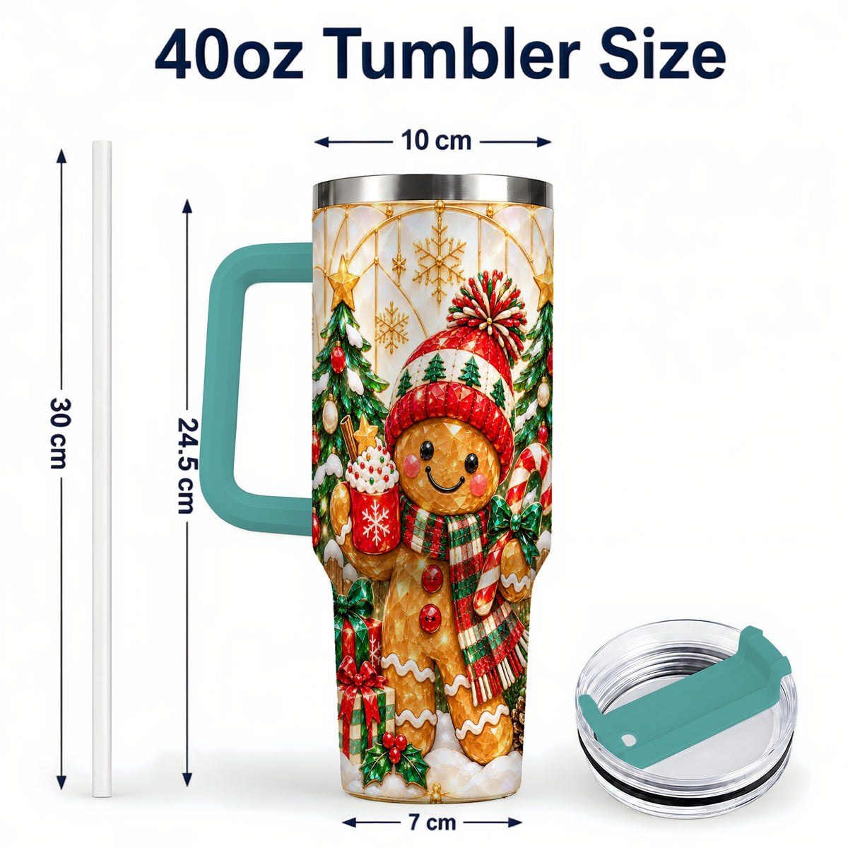 #pl[40oz|Green] Gingerbread Christmas 40oz Tumbler, Winter Tumbler with Handle