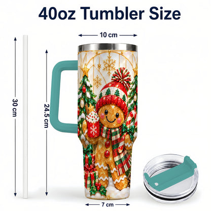 #pl[40oz|Green] Gingerbread Christmas 40oz Tumbler, Winter Tumbler with Handle
