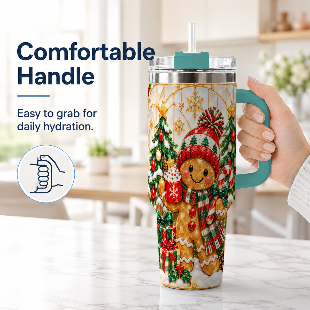 #pl[40oz|Green] Gingerbread Christmas 40oz Tumbler, Winter Tumbler with Handle