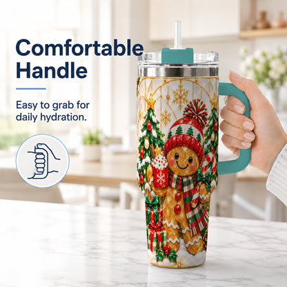 #pl[40oz|Green] Gingerbread Christmas 40oz Tumbler, Winter Tumbler with Handle
