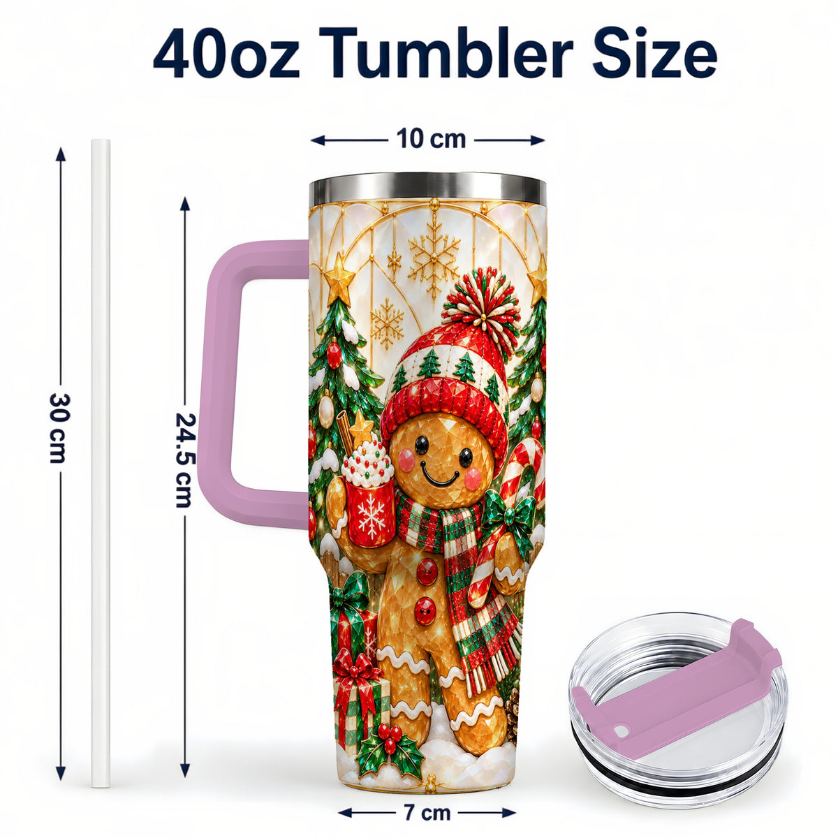 #pl[40oz|Pink] Gingerbread Christmas 40oz Tumbler, Winter Tumbler with Handle