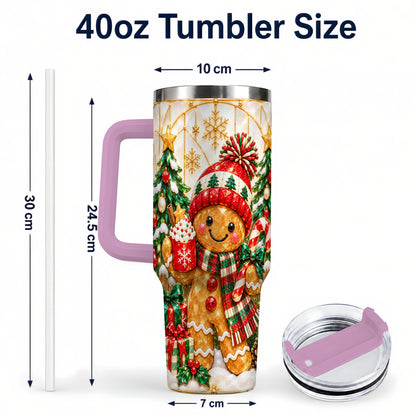 #pl[40oz|Pink] Gingerbread Christmas 40oz Tumbler, Winter Tumbler with Handle