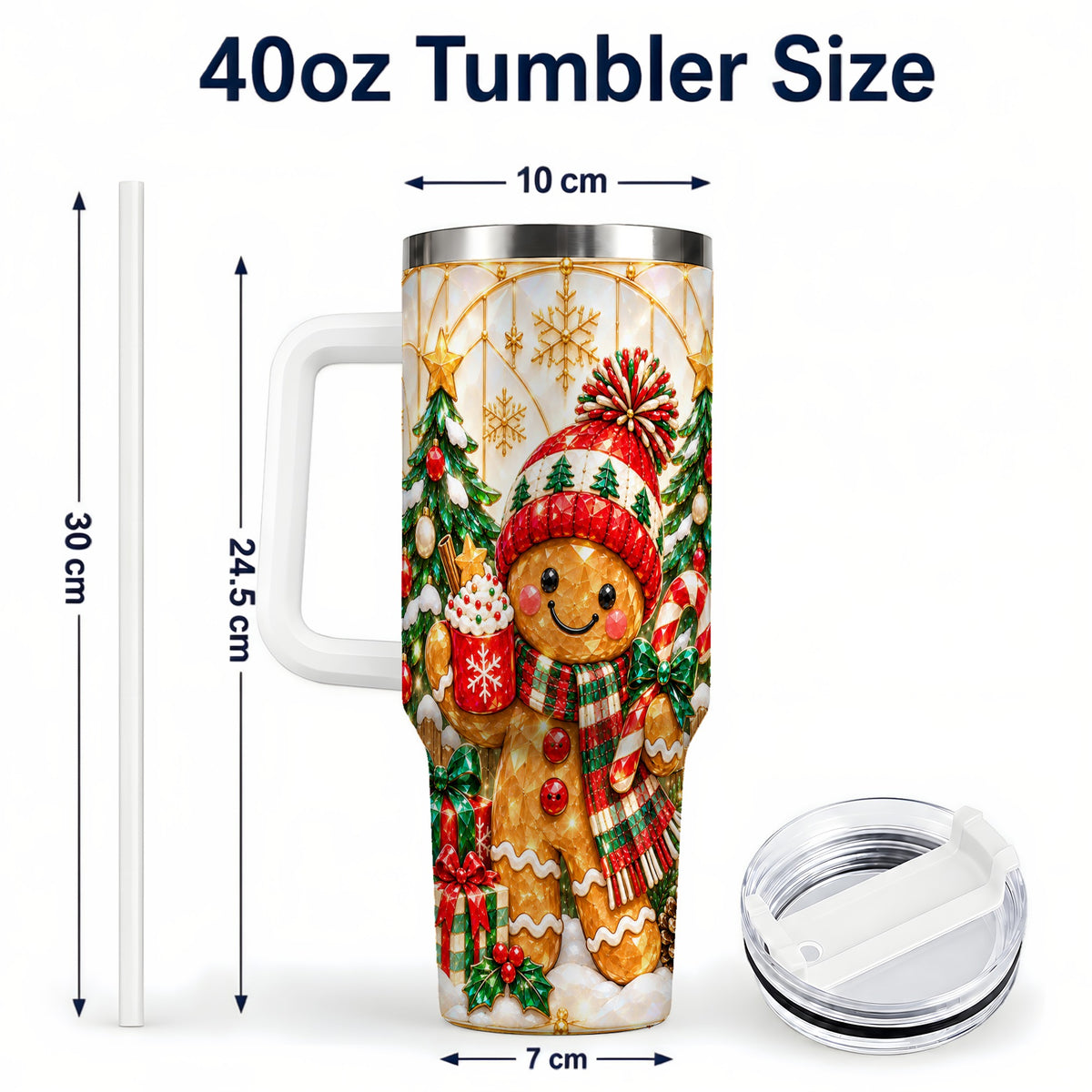 #pl[40oz|White] Gingerbread Christmas 40oz Tumbler, Winter Tumbler with Handle