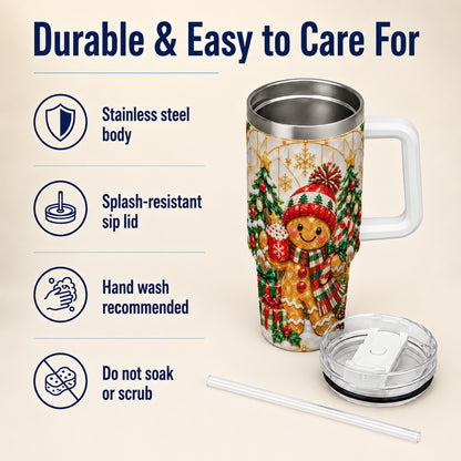 Gingerbread Christmas 40oz Tumbler, Winter Tumbler with Handle