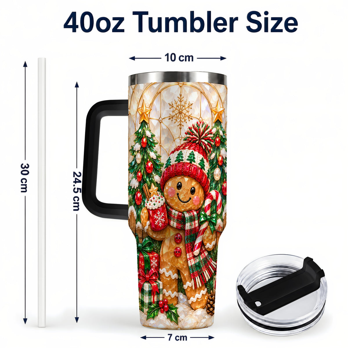 #pl[40oz|Black] Gingerbread Holiday 40oz Tumbler, Christmas Tumbler with Handle