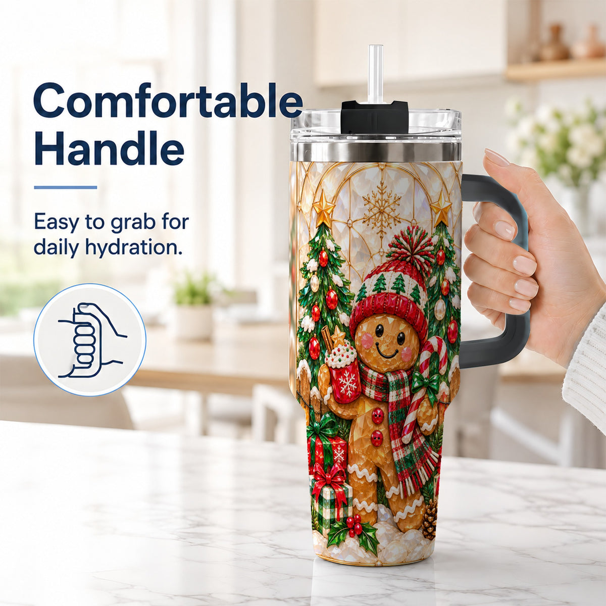 #pl[40oz|Black] Gingerbread Holiday 40oz Tumbler, Christmas Tumbler with Handle