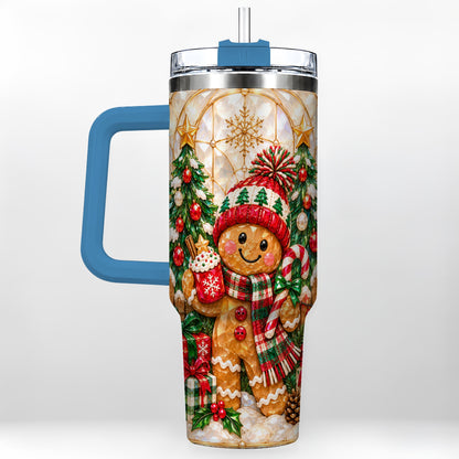 #pl[40oz|Blue] Gingerbread Holiday 40oz Tumbler, Christmas Tumbler with Handle