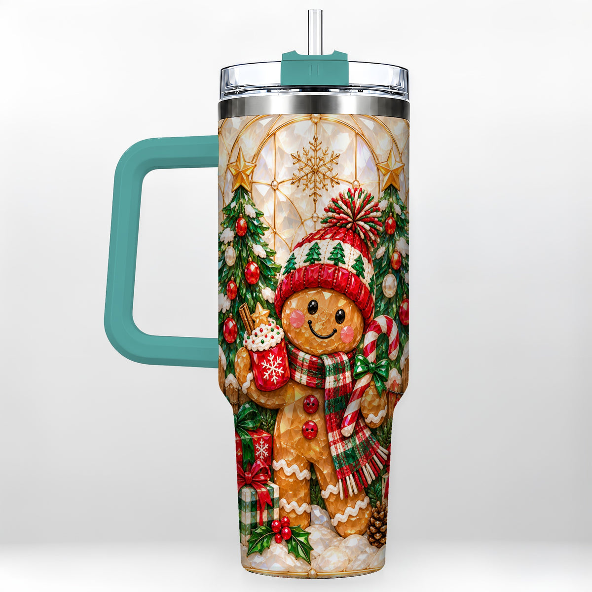 #pl[40oz|Green] Gingerbread Holiday 40oz Tumbler, Christmas Tumbler with Handle