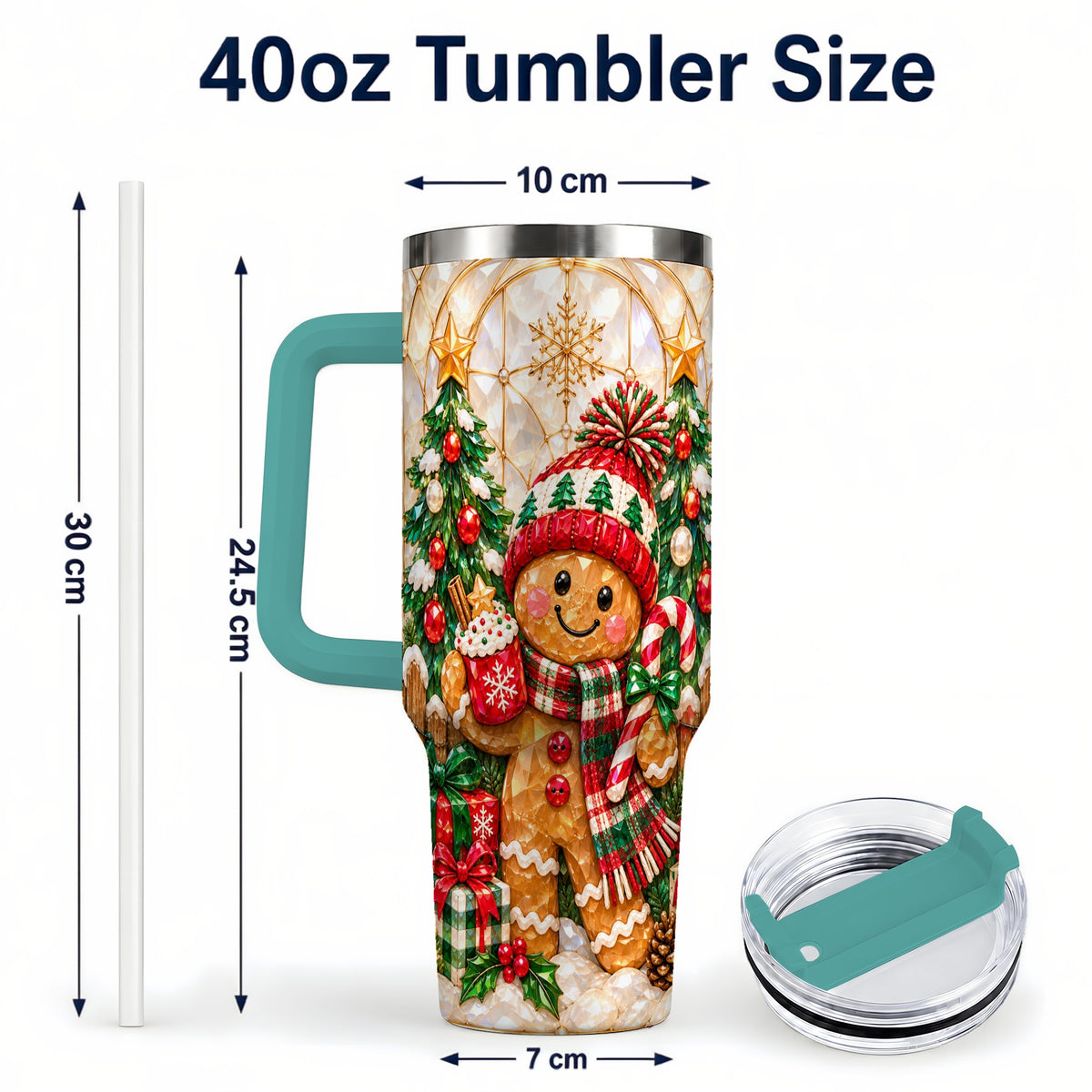 #pl[40oz|Green] Gingerbread Holiday 40oz Tumbler, Christmas Tumbler with Handle