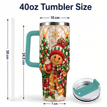 #pl[40oz|Green] Gingerbread Holiday 40oz Tumbler, Christmas Tumbler with Handle