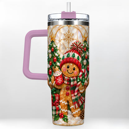 #pl[40oz|Pink] Gingerbread Holiday 40oz Tumbler, Christmas Tumbler with Handle
