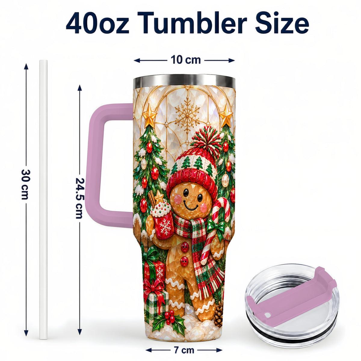 #pl[40oz|Pink] Gingerbread Holiday 40oz Tumbler, Christmas Tumbler with Handle