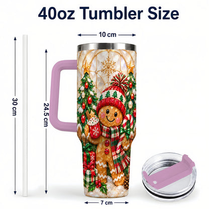 #pl[40oz|Pink] Gingerbread Holiday 40oz Tumbler, Christmas Tumbler with Handle