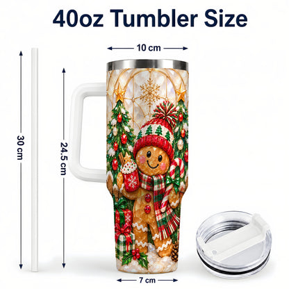 #pl[40oz|White] Gingerbread Holiday 40oz Tumbler, Christmas Tumbler with Handle