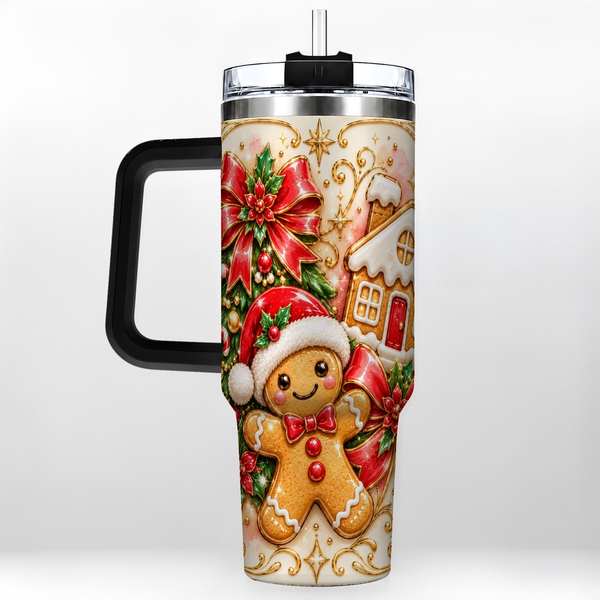 #pl[40oz|Black] Gingerbread Tumbler 40oz, Christmas Tumbler, Stainless Steel Travel Cup