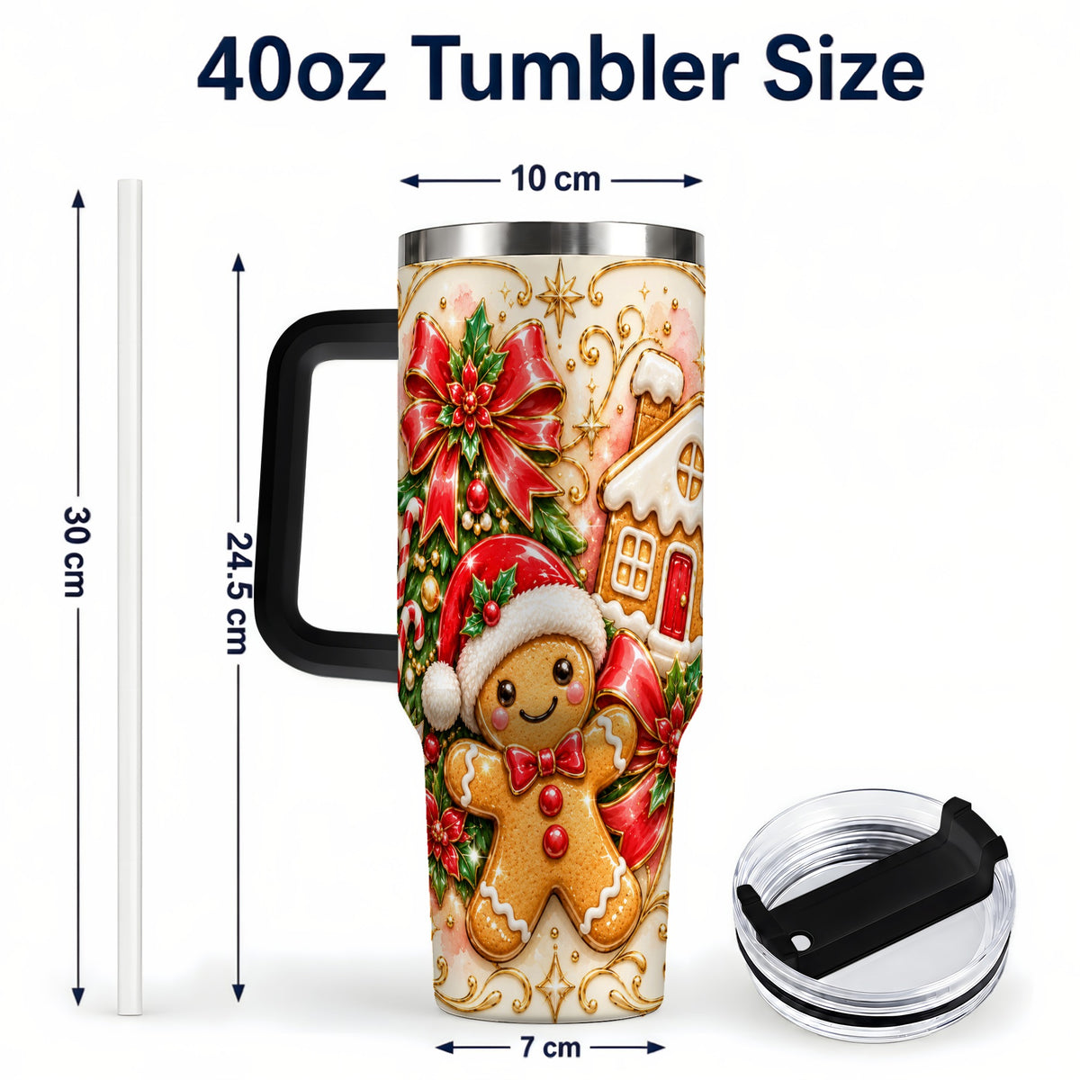#pl[40oz|Black] Gingerbread Tumbler 40oz, Christmas Tumbler, Stainless Steel Travel Cup