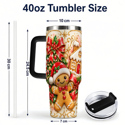 #pl[40oz|Black] Gingerbread Tumbler 40oz, Christmas Tumbler, Stainless Steel Travel Cup