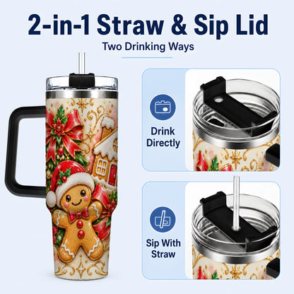 #pl[40oz|Black] Gingerbread Tumbler 40oz, Christmas Tumbler, Stainless Steel Travel Cup