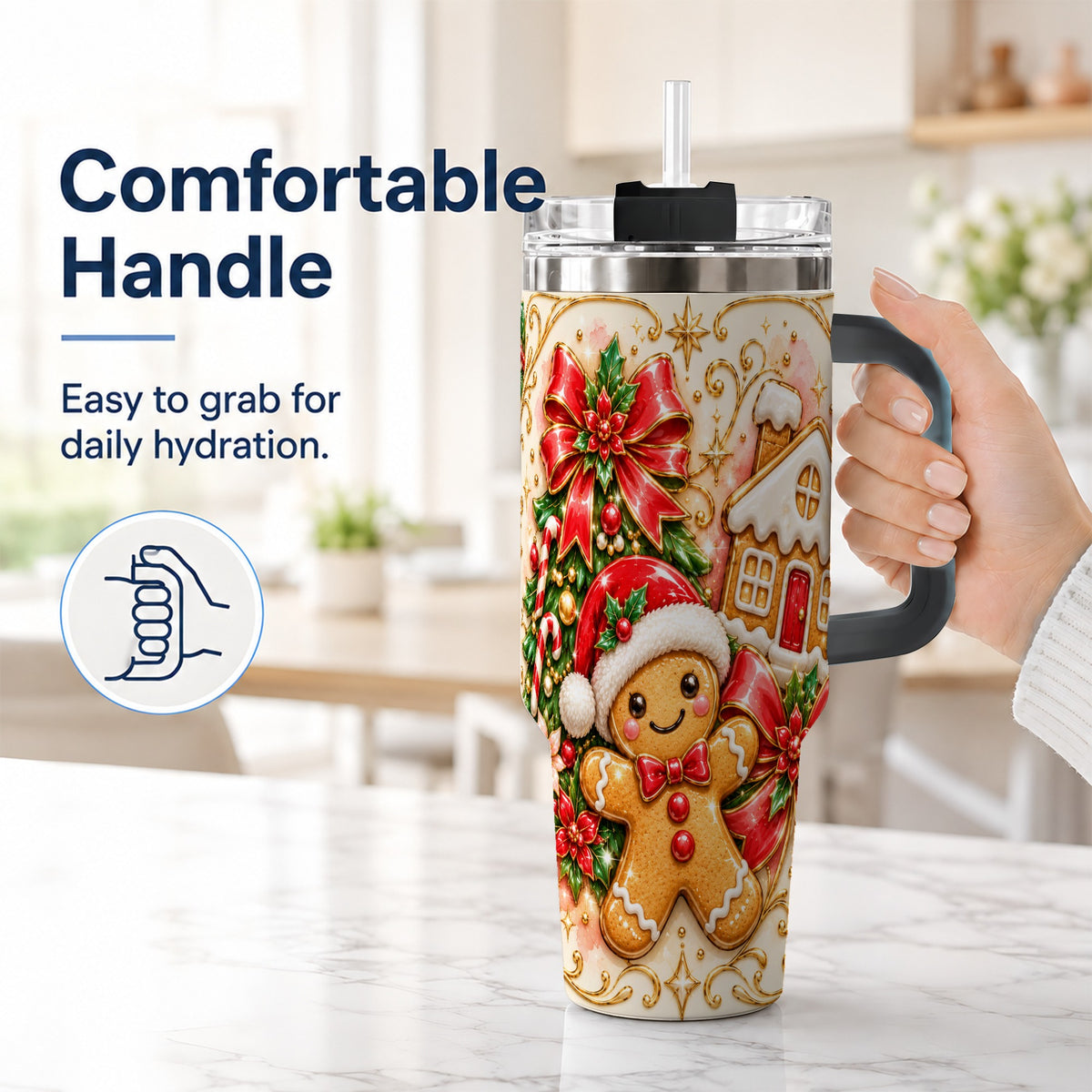 #pl[40oz|Black] Gingerbread Tumbler 40oz, Christmas Tumbler, Stainless Steel Travel Cup