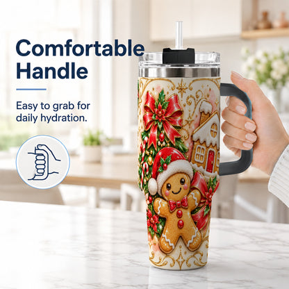 #pl[40oz|Black] Gingerbread Tumbler 40oz, Christmas Tumbler, Stainless Steel Travel Cup