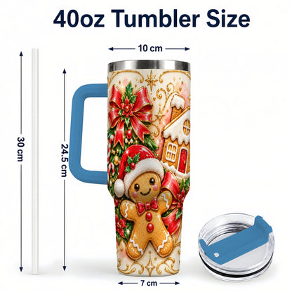 #pl[40oz|Blue] Gingerbread Tumbler 40oz, Christmas Tumbler, Stainless Steel Travel Cup