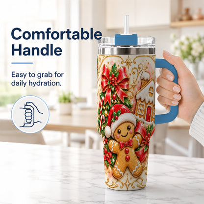 #pl[40oz|Blue] Gingerbread Tumbler 40oz, Christmas Tumbler, Stainless Steel Travel Cup