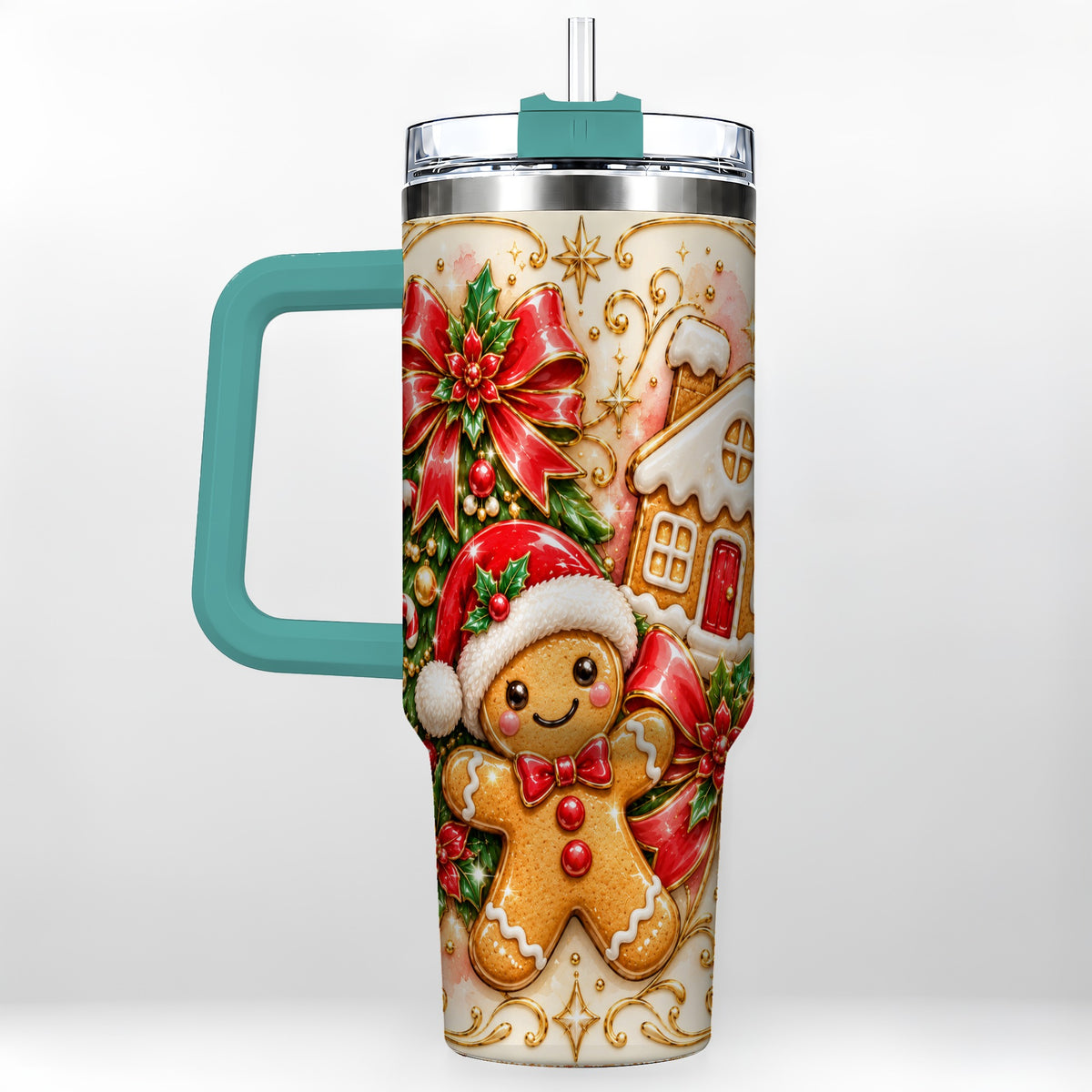 #pl[40oz|Green] Gingerbread Tumbler 40oz, Christmas Tumbler, Stainless Steel Travel Cup
