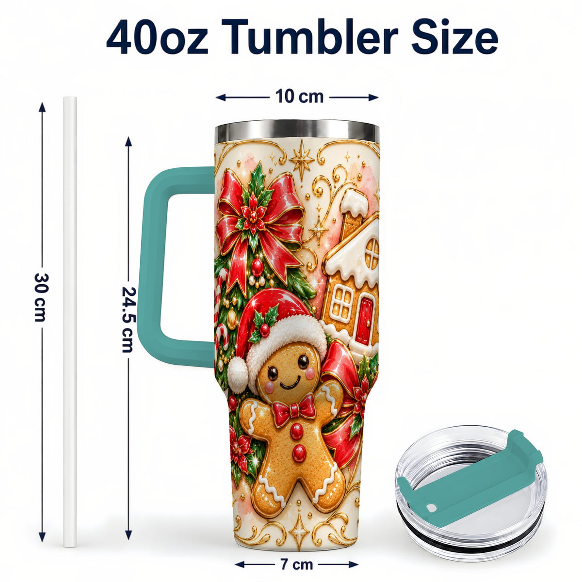 #pl[40oz|Green] Gingerbread Tumbler 40oz, Christmas Tumbler, Stainless Steel Travel Cup