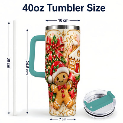 #pl[40oz|Green] Gingerbread Tumbler 40oz, Christmas Tumbler, Stainless Steel Travel Cup
