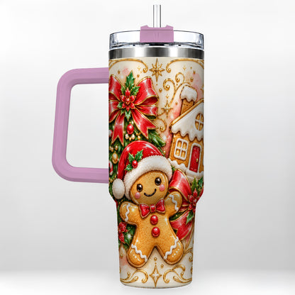 #pl[40oz|Pink] Gingerbread Tumbler 40oz, Christmas Tumbler, Stainless Steel Travel Cup