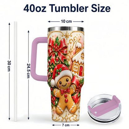 #pl[40oz|Pink] Gingerbread Tumbler 40oz, Christmas Tumbler, Stainless Steel Travel Cup