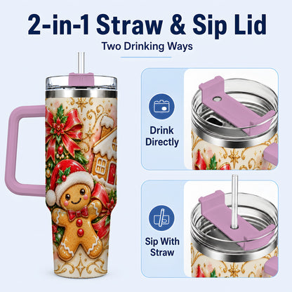 #pl[40oz|Pink] Gingerbread Tumbler 40oz, Christmas Tumbler, Stainless Steel Travel Cup