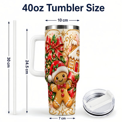 #pl[40oz|White] Gingerbread Tumbler 40oz, Christmas Tumbler, Stainless Steel Travel Cup