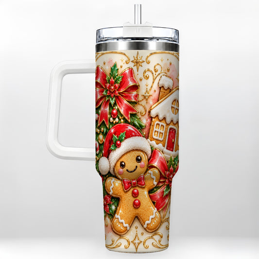 Gingerbread Tumbler 40oz, Christmas Tumbler, Stainless Steel Travel Cup