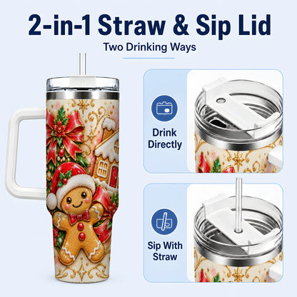 #pl[40oz|White] Gingerbread Tumbler 40oz, Christmas Tumbler, Stainless Steel Travel Cup