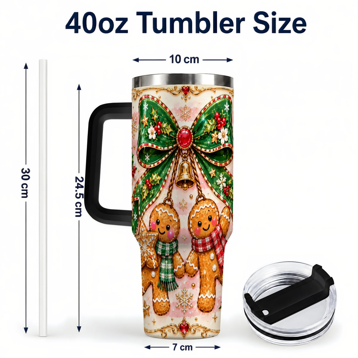 #pl[40oz|Black] Couple Tumbler 40oz, Gingerbread Tumbler, Stainless Steel Travel Cup
