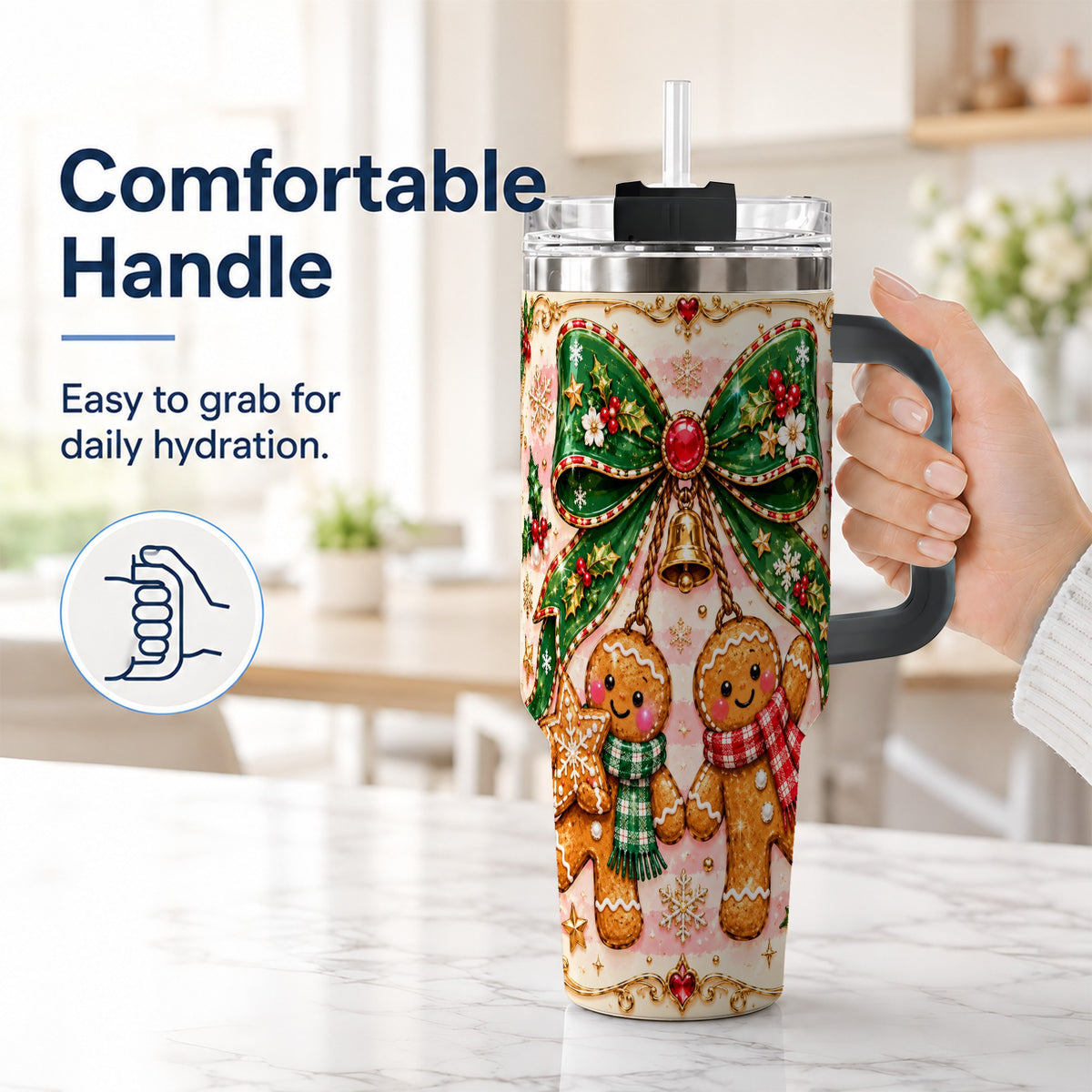 #pl[40oz|Black] Couple Tumbler 40oz, Gingerbread Tumbler, Stainless Steel Travel Cup