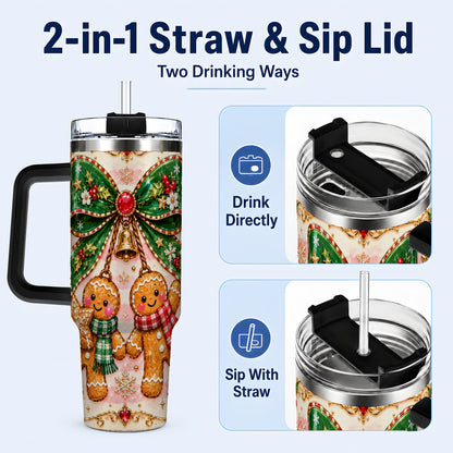 #pl[40oz|Black] Couple Tumbler 40oz, Gingerbread Tumbler, Stainless Steel Travel Cup