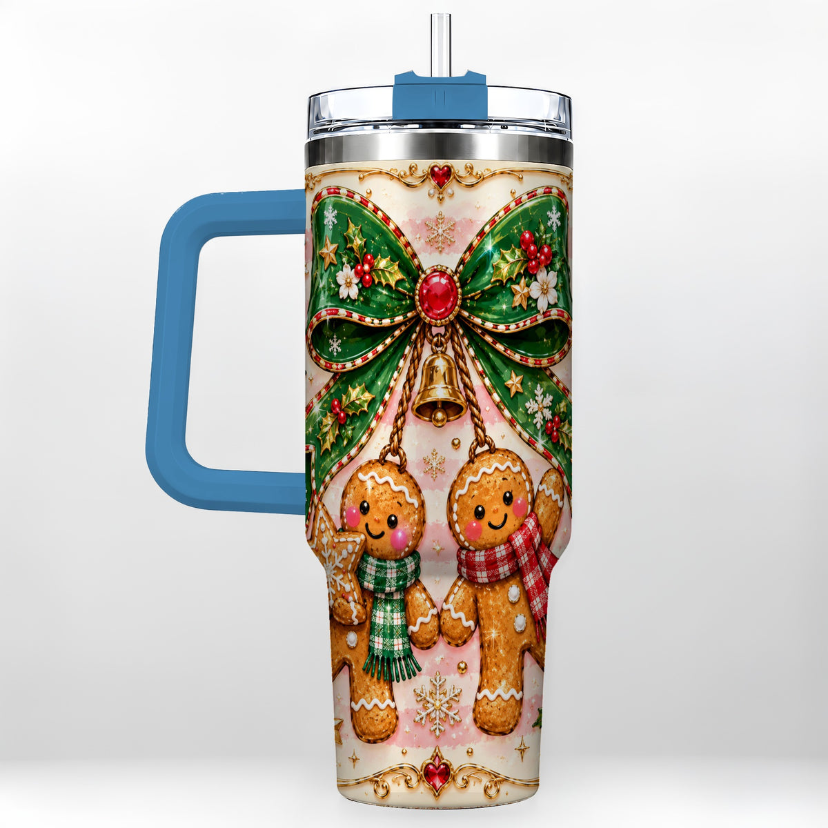#pl[40oz|Blue] Couple Tumbler 40oz, Gingerbread Tumbler, Stainless Steel Travel Cup