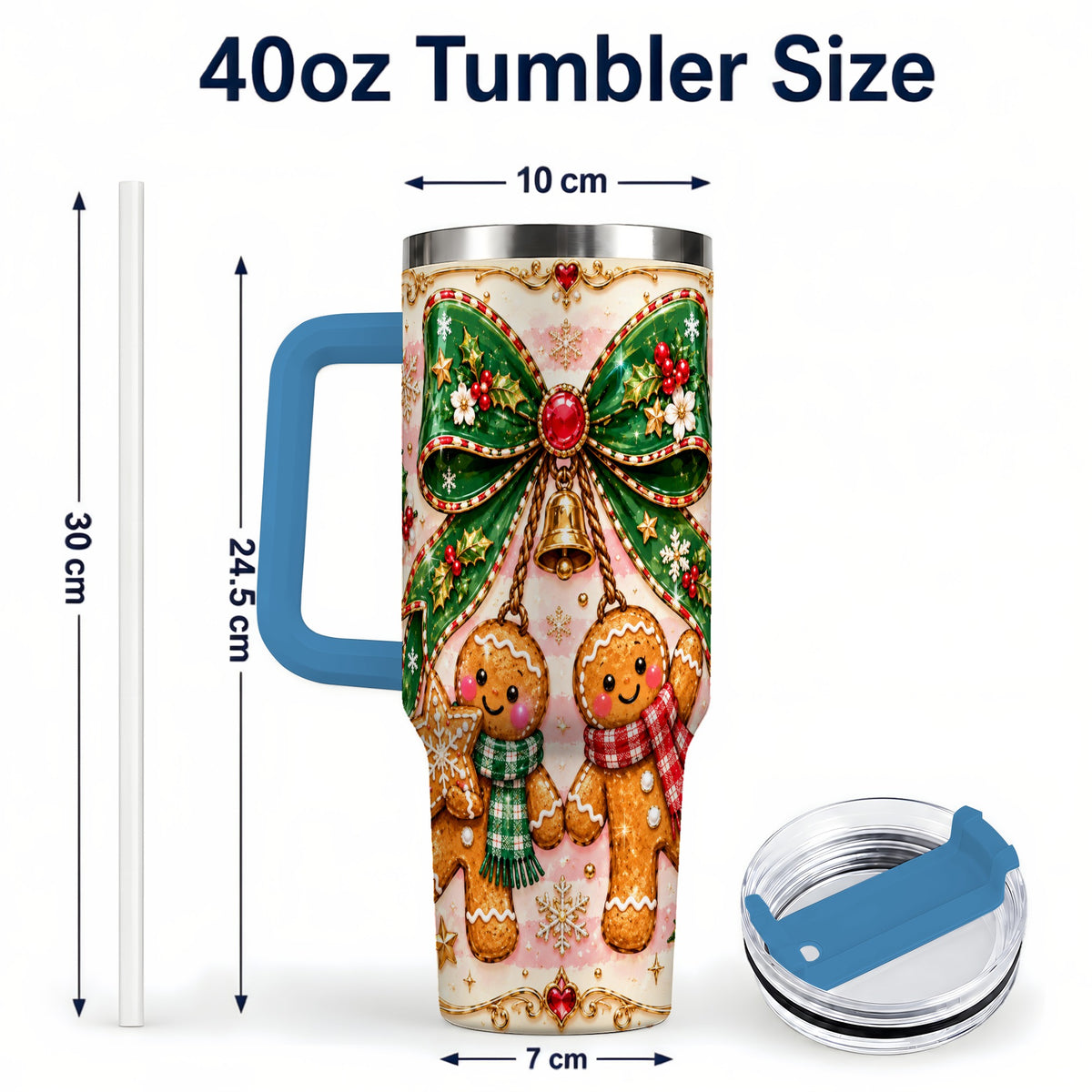 #pl[40oz|Blue] Couple Tumbler 40oz, Gingerbread Tumbler, Stainless Steel Travel Cup