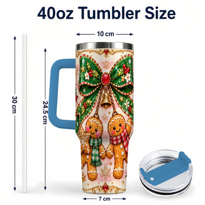 #pl[40oz|Blue] Couple Tumbler 40oz, Gingerbread Tumbler, Stainless Steel Travel Cup