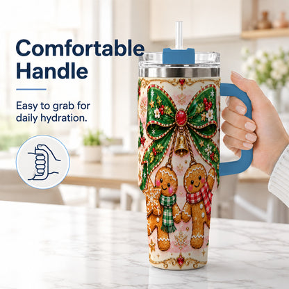 #pl[40oz|Blue] Couple Tumbler 40oz, Gingerbread Tumbler, Stainless Steel Travel Cup