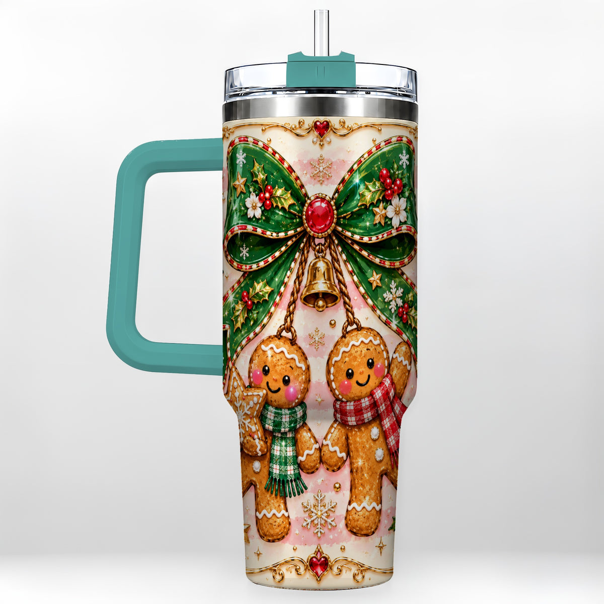 #pl[40oz|Green] Couple Tumbler 40oz, Gingerbread Tumbler, Stainless Steel Travel Cup
