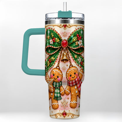 #pl[40oz|Green] Couple Tumbler 40oz, Gingerbread Tumbler, Stainless Steel Travel Cup