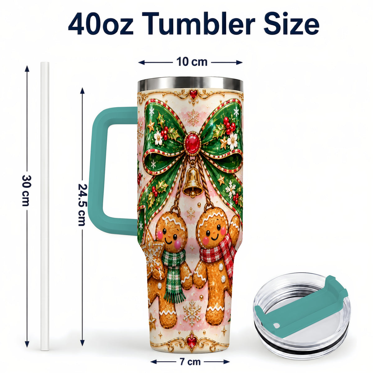 #pl[40oz|Green] Couple Tumbler 40oz, Gingerbread Tumbler, Stainless Steel Travel Cup