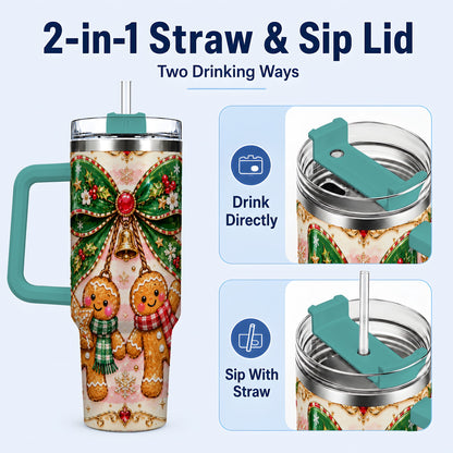 #pl[40oz|Green] Couple Tumbler 40oz, Gingerbread Tumbler, Stainless Steel Travel Cup