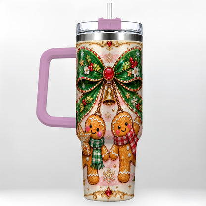 #pl[40oz|Pink] Couple Tumbler 40oz, Gingerbread Tumbler, Stainless Steel Travel Cup
