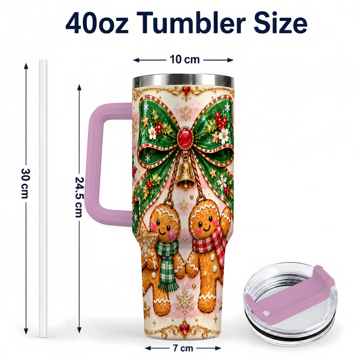 #pl[40oz|Pink] Couple Tumbler 40oz, Gingerbread Tumbler, Stainless Steel Travel Cup